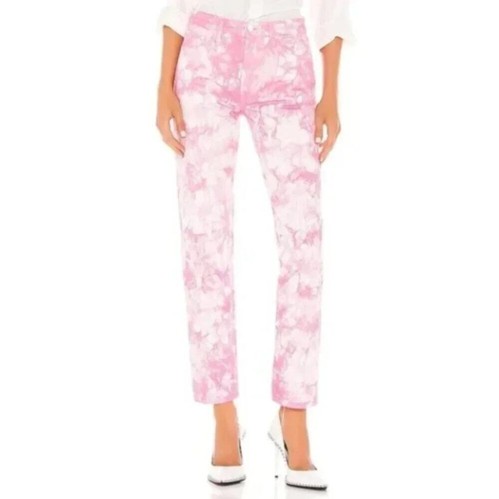 GRLFRND The Helena Tie Dye Straight Leg Crop Jeans Juicy Fruit Pink Women's 28